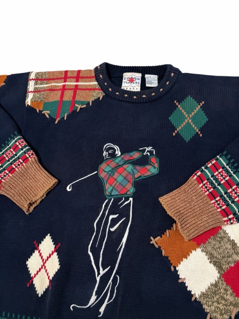VTG Cotton Traders Golfer Golf Swing Sweater Mens Medium Patchwork 90s